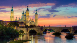 Bridge castle river sunset dawn - a castle in the background free wallpaper
