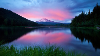 Mountain pink sky lake grass 5 - beautiful landscape free wallpaper for desktop