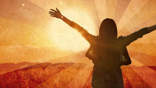 Woman arms outstretched sunset sunbeam - a detailed matte painting free wallpaper