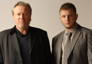 Two men suits ties posing 2 - chippy free wallpaper
