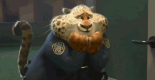 Cheetah police uniform standing door - a stipple free wallpaper