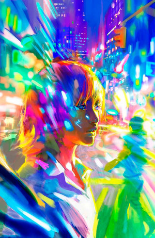 Woman neon light city street - drew struzan free wallpaper