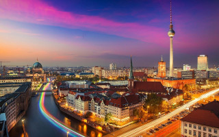 City river night sky colorful - berlin secession free wallpaper