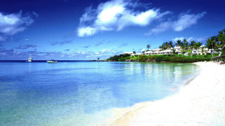 Beach boat houses water blue - free bikini wallpaper