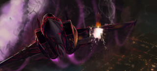 Futuristic airplane cloudy sky city - matte drawing free wallpaper