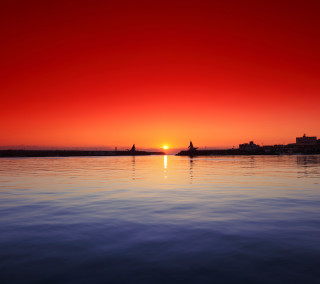 Sunset water boat city distance - sunrise free wallpaper