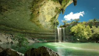 Waterfall cliff river forest rocks - naturalism free wallpaper