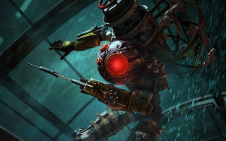 Robot red light gun dark - his hand in free wallpaper