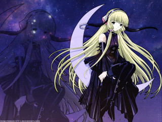 Girl long hair giant moon - giant free wallpaper