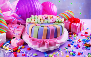 Birthday cake candles streamers balloons - a birthday cake free wallpaper