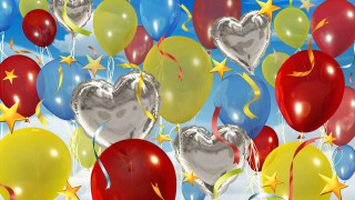 Balloons stars hearts floating blue - cheerful free wallpaper