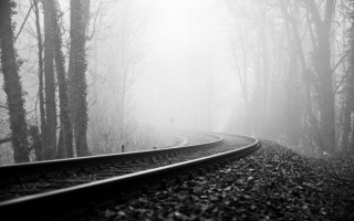 Train track forest fog trees - fog free wallpaper