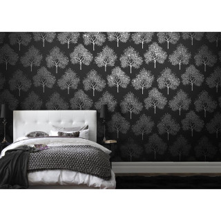 Bed black wallpaper white trees - modern free wallpaper