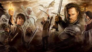 Group people swords cloudy sky - lord of the rings free wallpaper