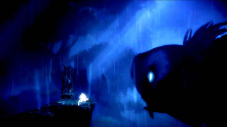 Dark blue bird building light - epic composition free wallpaper