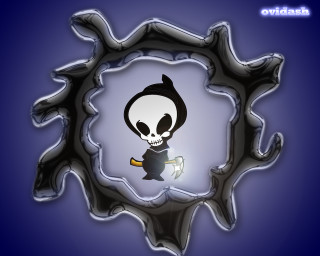 Skeleton knife hole blue background - pop surrealism free wallpaper