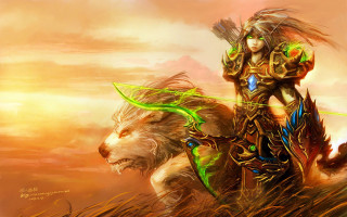 Woman riding lion field grass - fantasy art free wallpaper
