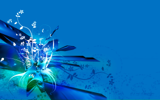 Blue flower white petals green - a green border free wallpaper