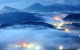 Foggy night city mountains lights - a foggy night free wallpaper