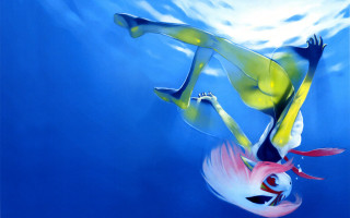 Woman diving ocean fish hand - brom free wallpaper