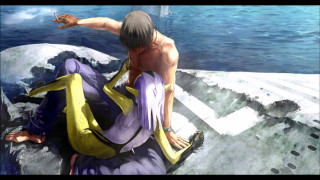 Man woman purple dress sitting - context art free wallpaper