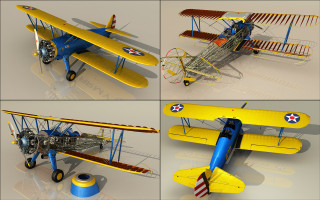Yellow blue biplane propeller side - the side of the plane free wallpaper