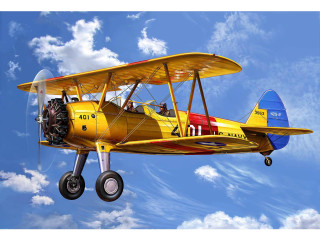 Yellow biplane blue sky clouds - digital free wallpaper for desktop