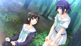 Anime girls woods back view - their back free wallpaper