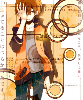 Man standing wall phone hand - anime art free wallpaper