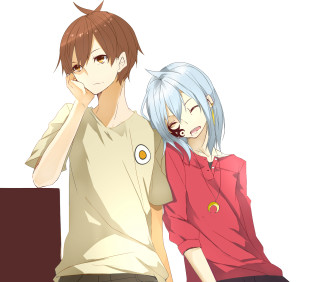 Couple people chair laptop blue - an anime drawing free wallpaper