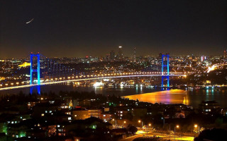 Night city bridge river lights - overhead free wallpaper