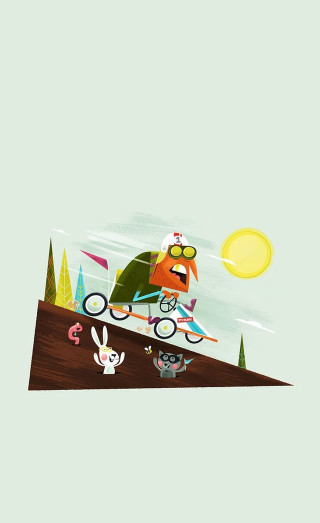 Cartoon car driving hill bunny - storybook illustration free wallpaper