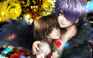 Anime couple hugging flowers background 2 - the background of them free wallpaper
