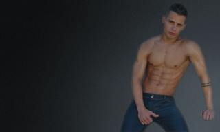 Man no shirt posing hands - his hands in his pockets free wallpaper