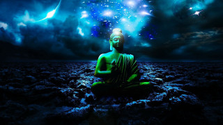 Buddha statue field stars sky - a buddha statue free wallpaper