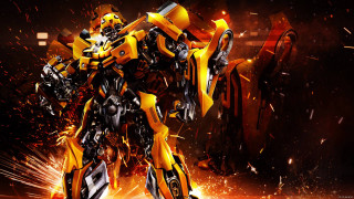 Yellow black robot gun explosion - unreal engine 5 free wallpaper