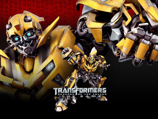 Yellow black robot red background - a red border free wallpaper