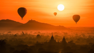 Sunset hot air balloons city - hot air balloon free wallpaper
