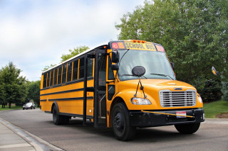 School bus driving street trees - dahlov ipcar free wallpaper