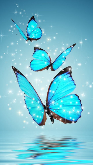 Blue butterflies flying water sparkles 3 - a blue sky background free wallpaper