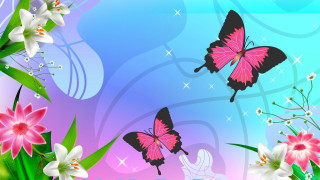 Butterfly flowers blue background glowing - the middle of the picture free wallpaper