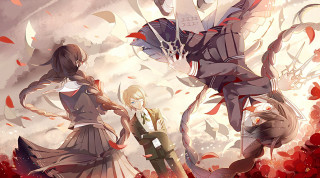 Anime couple flowers leaves sky - a field of flowers free wallpaper