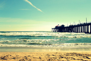 Pier person sand water beach - a pier free wallpaper
