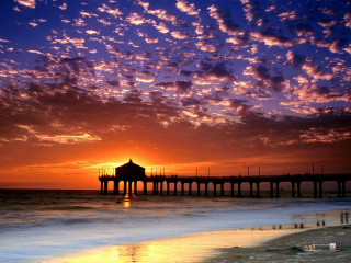 Sunset pier building water foreground - beautiful scenery free wallpaper for desktop