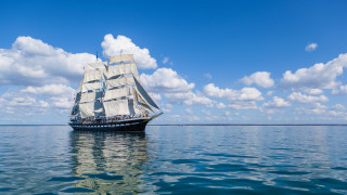 Sailboat sailing water blue sky - a detailed matte painting free wallpaper