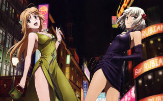 Anime girls city night neon - a city free wallpaper