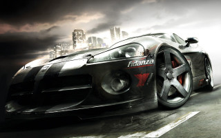 Car dark city cloudy skyline 2 - a city skyline in the background free wallpaper