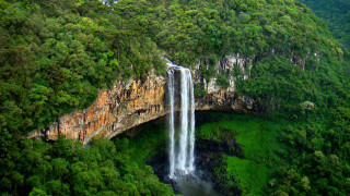 Waterfall above forest bridge lush - a bridge over free wallpaper