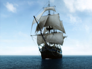 Sail boat sailing water blue - a few white cloud free wallpaper
