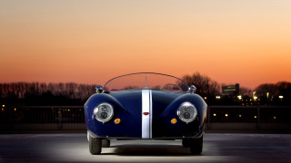 Blue white car sunset cityscape - perfect symmetry free wallpaper